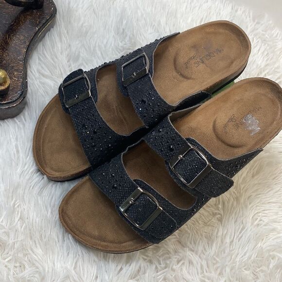 Madeleine Stuart Buckle Sandals Sz 9 Black w Sparkle Straps - Picture 5 of 12
